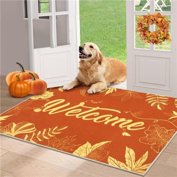 Fall Door Mat 32"x48" Non Slip Pumpkin Welcome Doormat Buffalo Plaid Doormats - Picture 1 of 7